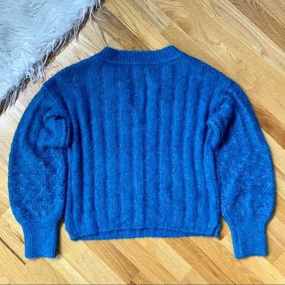 Anthropologie Pilcro NEW Maggie Blue Fuzzy Cozy V-neck Sweater - Picture 5 of 14